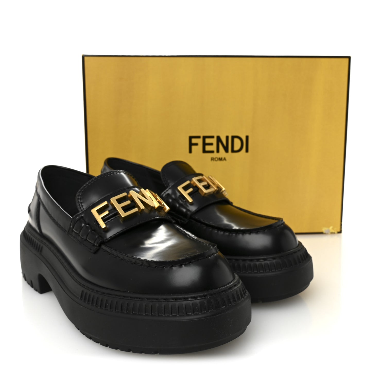 Vitello Abrasivato Fendigraphy 50mm Loafers 38 Black