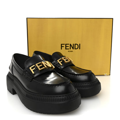 Fendi Vitello Abrasivato Fendigraphy 50mm Loafers 38 Black 10 of 10