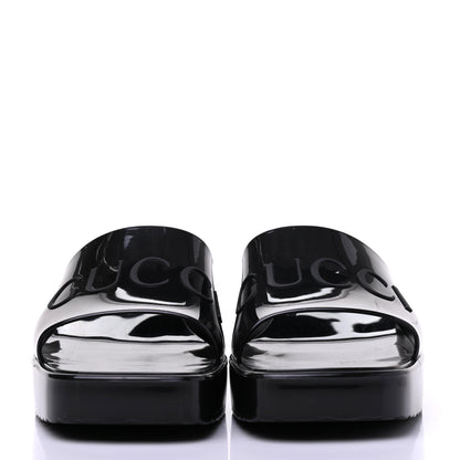 Gucci Rubber Gucci Logo Womens Platform 20/60mm Slide Sandals 37 Black 2 of 14