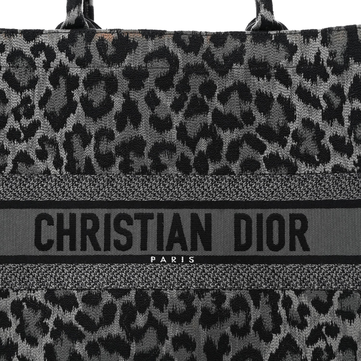 Christian Dior Canvas Mizza Embroidered Large Leopard Book Tote Grey 8 of 12