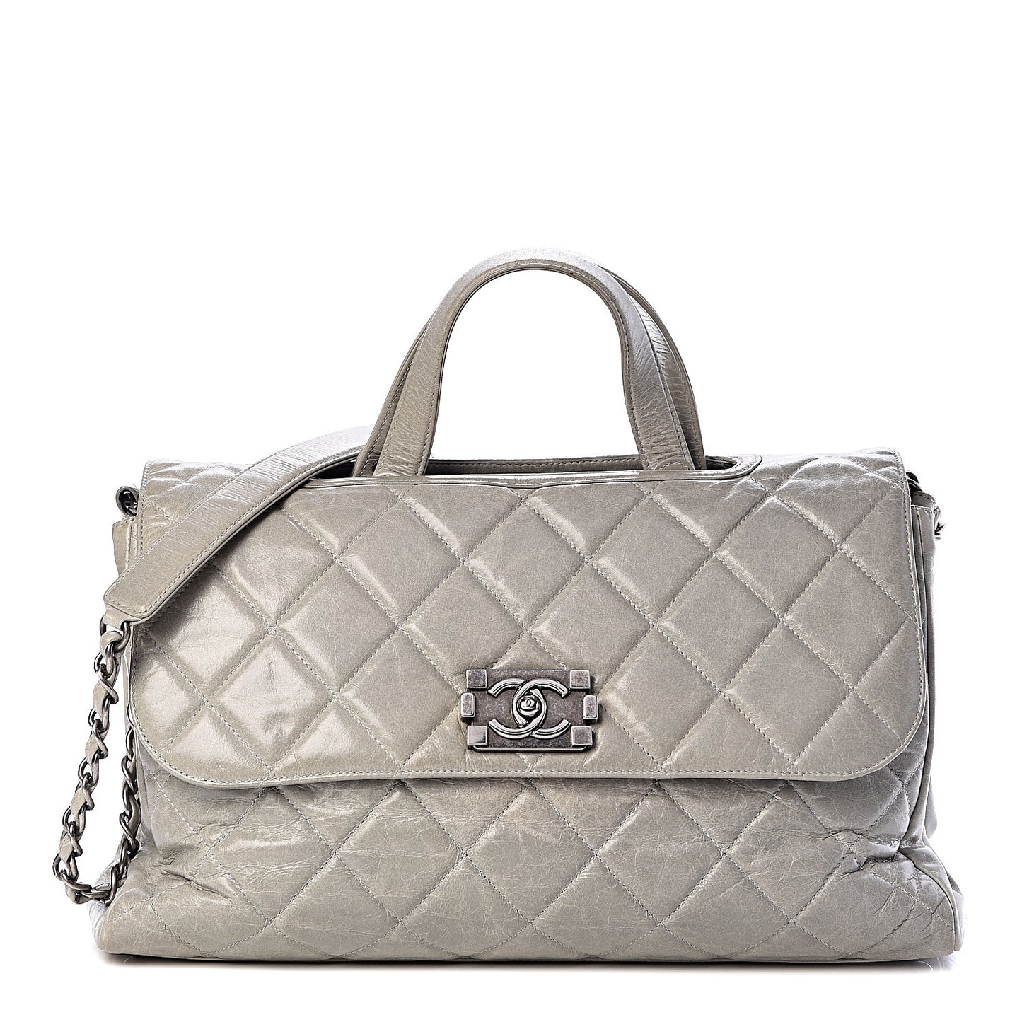 Glazed Calfskin Boy Satchel Flap Light Grey