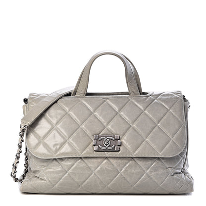 Chanel Glazed Calfskin Boy Satchel Flap Light Grey 1 of 13
