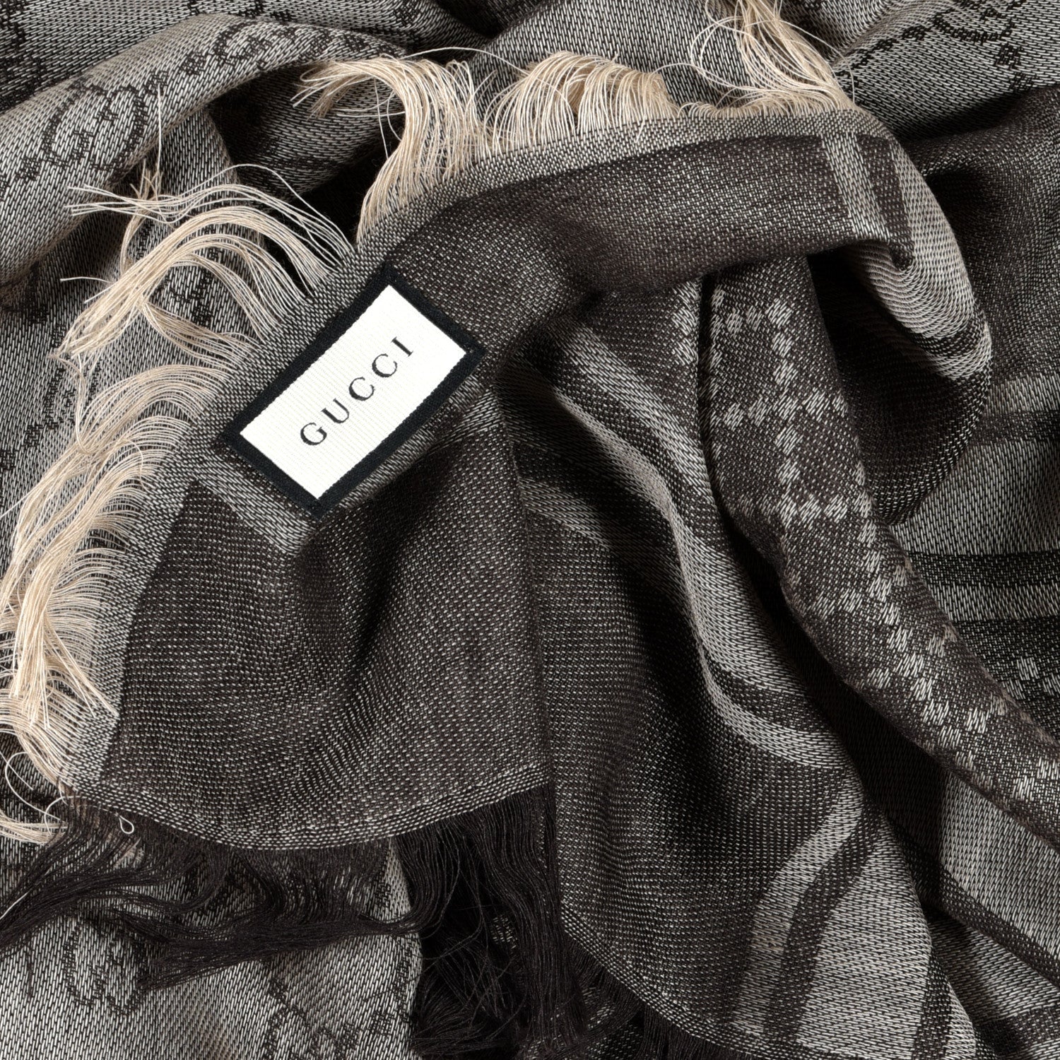 Gucci Wool Silk GG Monogram Diamante Cavendish Square Shawl Brown 2 of 3