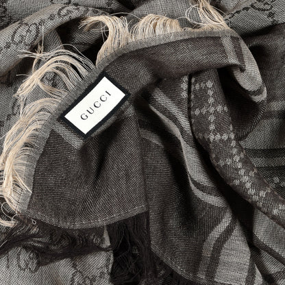 Gucci Wool Silk GG Monogram Diamante Cavendish Square Shawl Brown 2 of 3