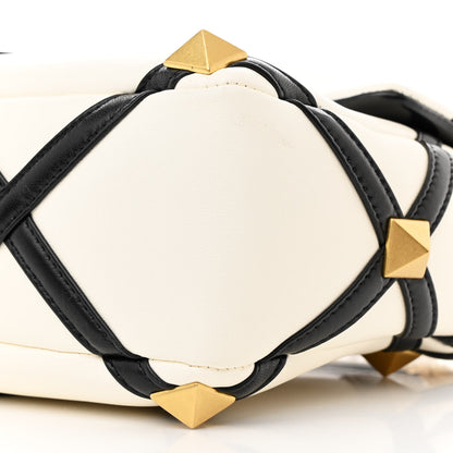 Valentino Garavani Nappa Large Roman Stud Shoulder Bag Ivory Black 9 of 11