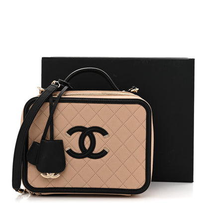 Chanel Caviar Quilted Large CC Filigree Vanity Case Beige Black 14 of 14