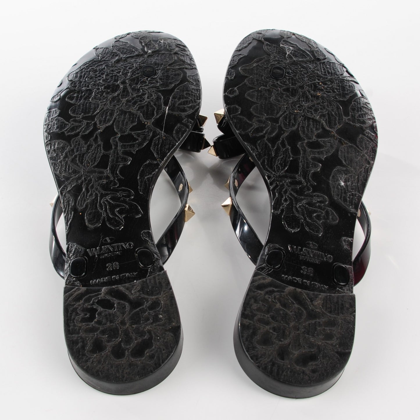 PVC Jelly Rockstud Bow Thong Sandals 38 Black
