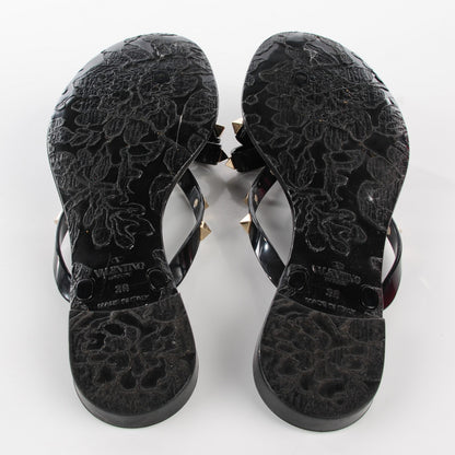 Valentino Garavani PVC Jelly Rockstud Bow Thong Sandals 38 Black 5 of 7
