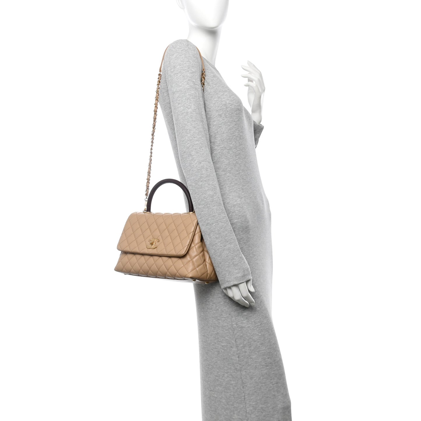 Caviar Lizard Embossed Quilted Small Coco Handle Flap Beige