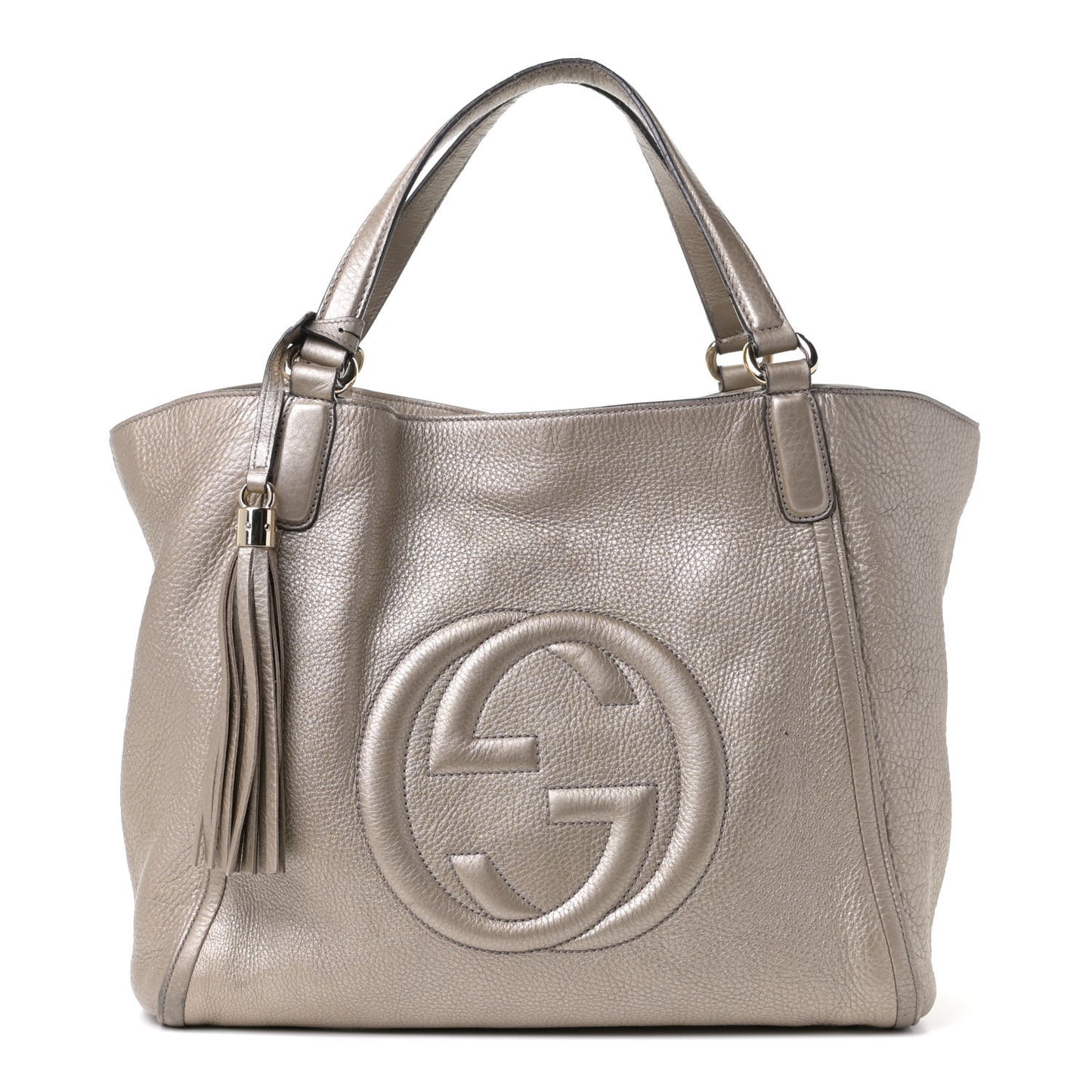 Metallic Pebbled Calfskin Medium Soho Shoulder Bag Golden Beige