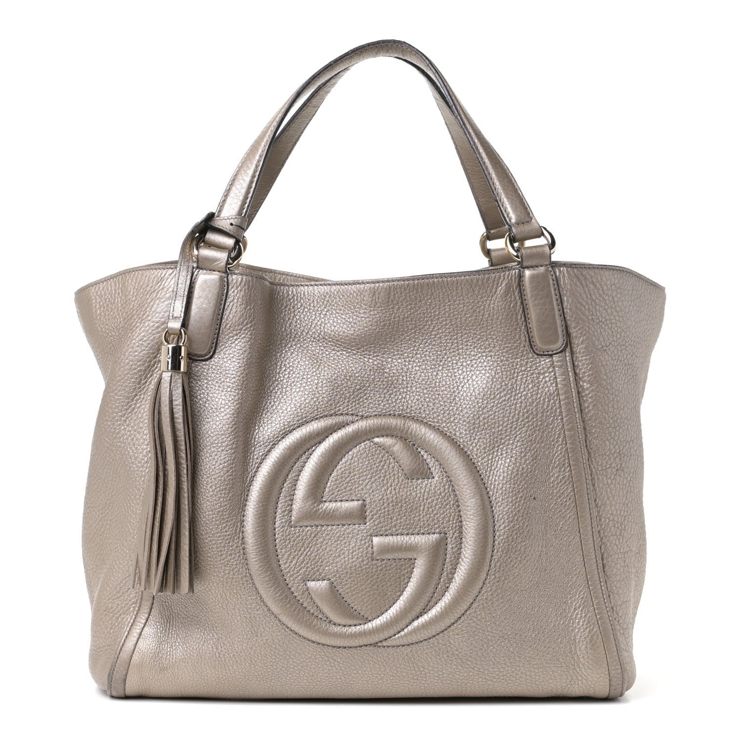 Gucci Metallic Pebbled Calfskin Medium Soho Shoulder Bag Golden Beige 1 of 7