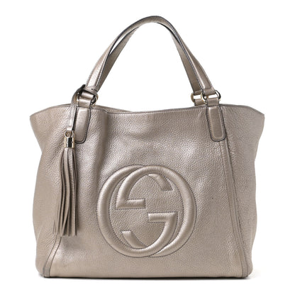 Gucci Metallic Pebbled Calfskin Medium Soho Shoulder Bag Golden Beige 1 of 7
