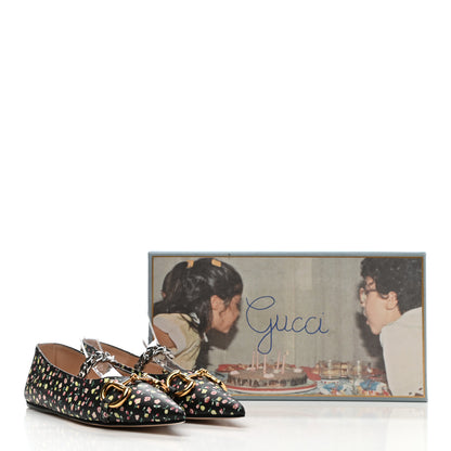 Gucci X LIBERTY OF LONDON Nappa Infinity Holly Deva Horsebit Chain Embellished Flats 37 Black Peach 9 of 9