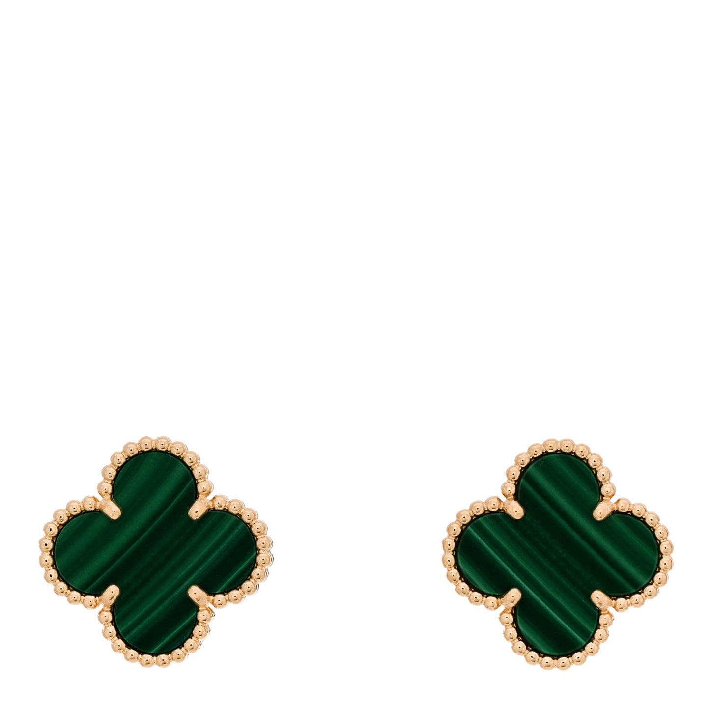 18K Yellow Gold Malachite Vintage Alhambra Earrings