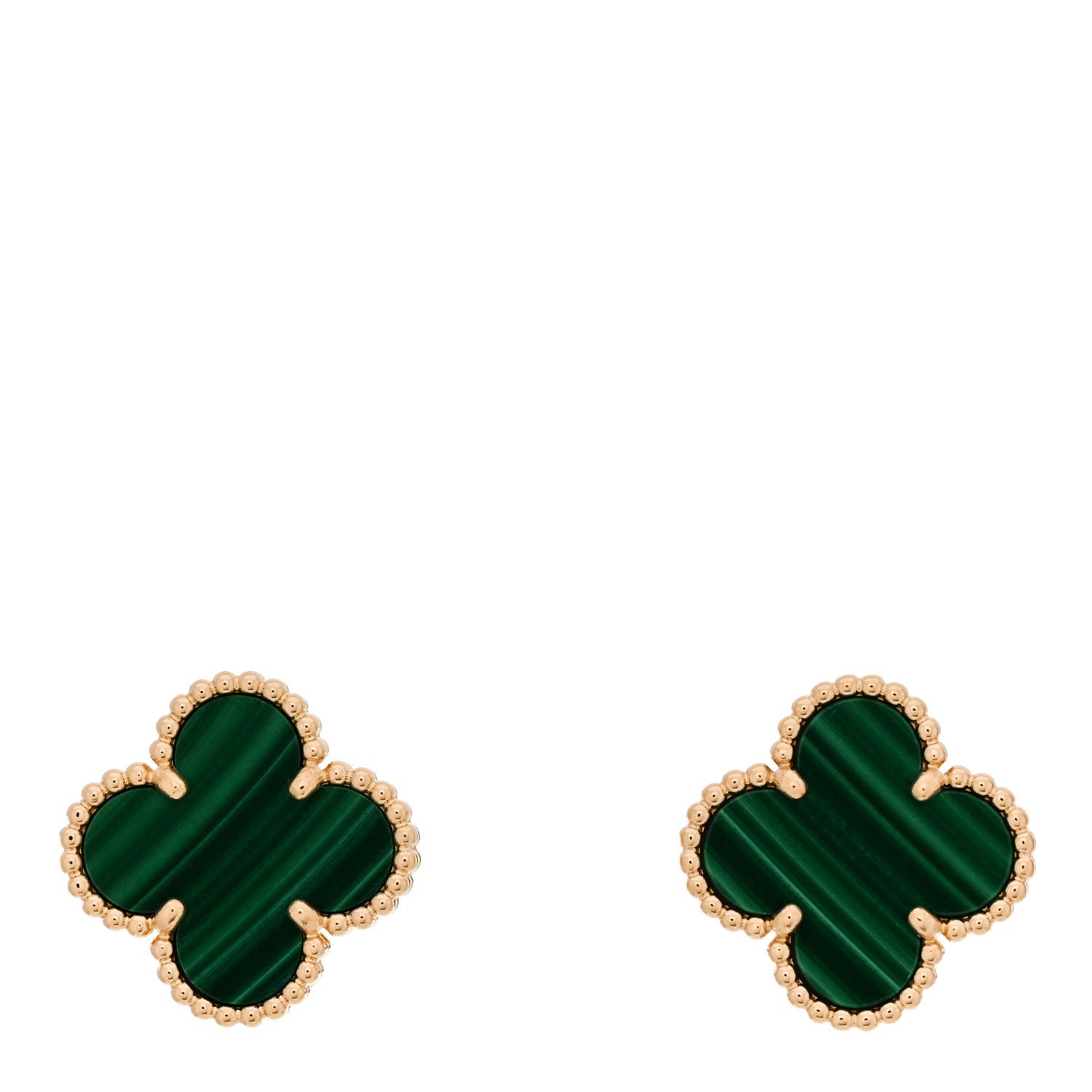 Van Cleef & Arpels 18K Yellow Gold Malachite Vintage Alhambra Earrings 1 of 5