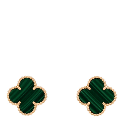 Van Cleef & Arpels 18K Yellow Gold Malachite Vintage Alhambra Earrings 1 of 5