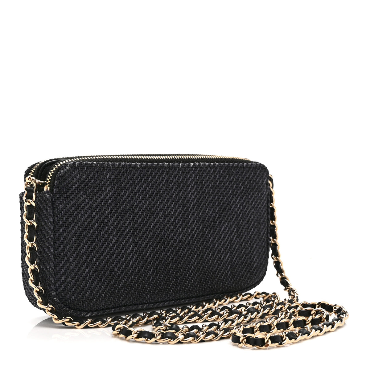Lurex Straw Small Deauville Clutch With Chain Blue