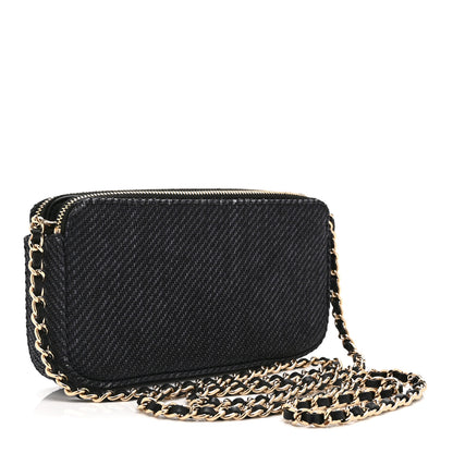 Chanel Lurex Straw Small Deauville Clutch With Chain Blue 3 of 14