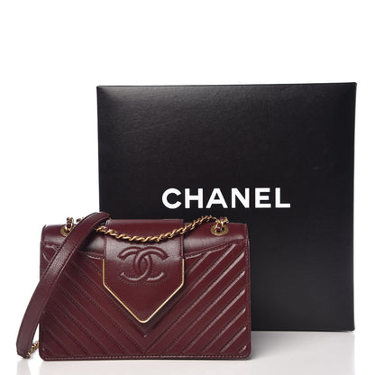 Chanel Shiny Sheepskin Chevron Quilted Mini Collar and Tie Flap Burgundy 8 of 8