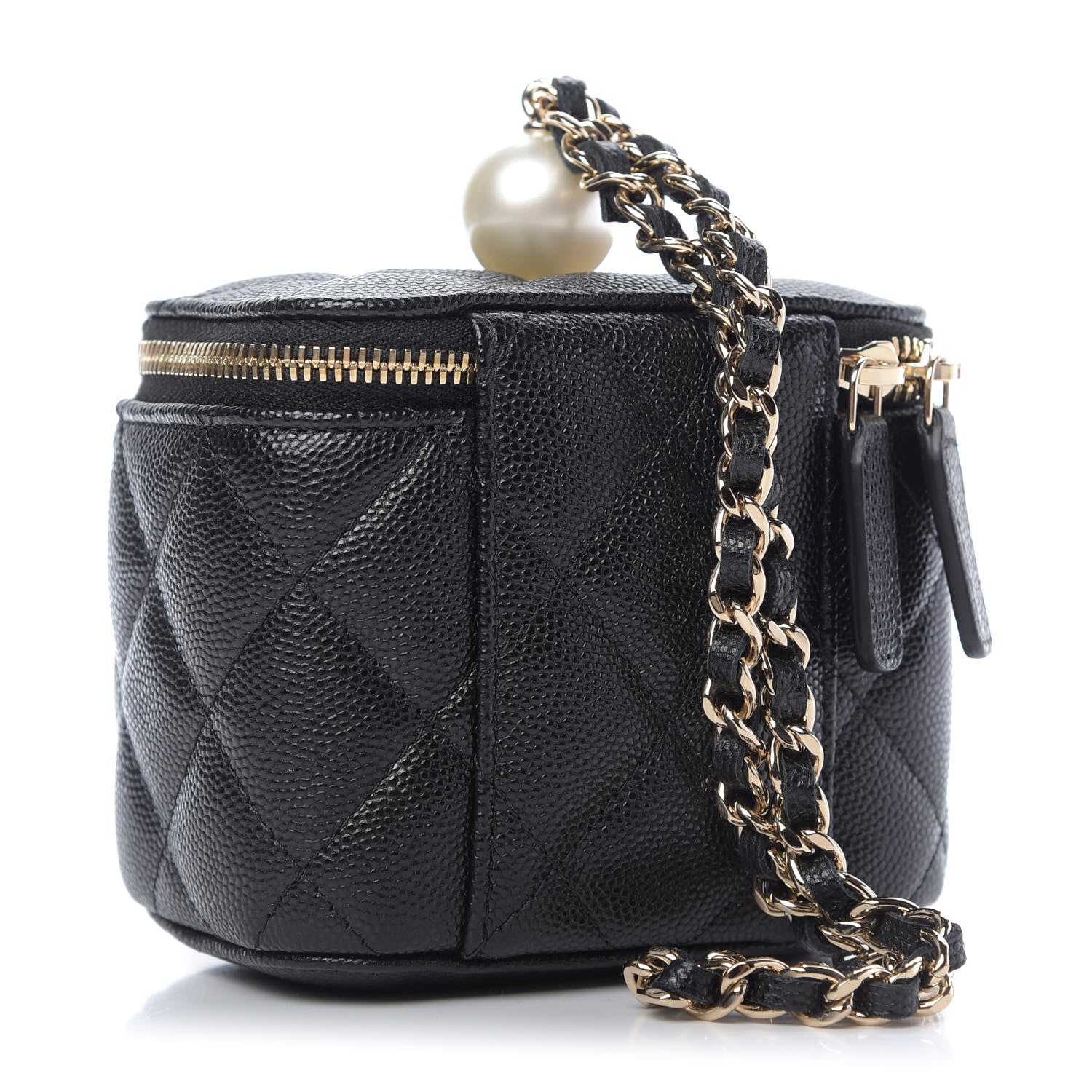 Chanel Caviar Quilted Mini Pearl On Top Vanity Case With Chain Black 3 of 9