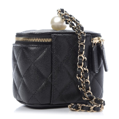 Chanel Caviar Quilted Mini Pearl On Top Vanity Case With Chain Black 3 of 9