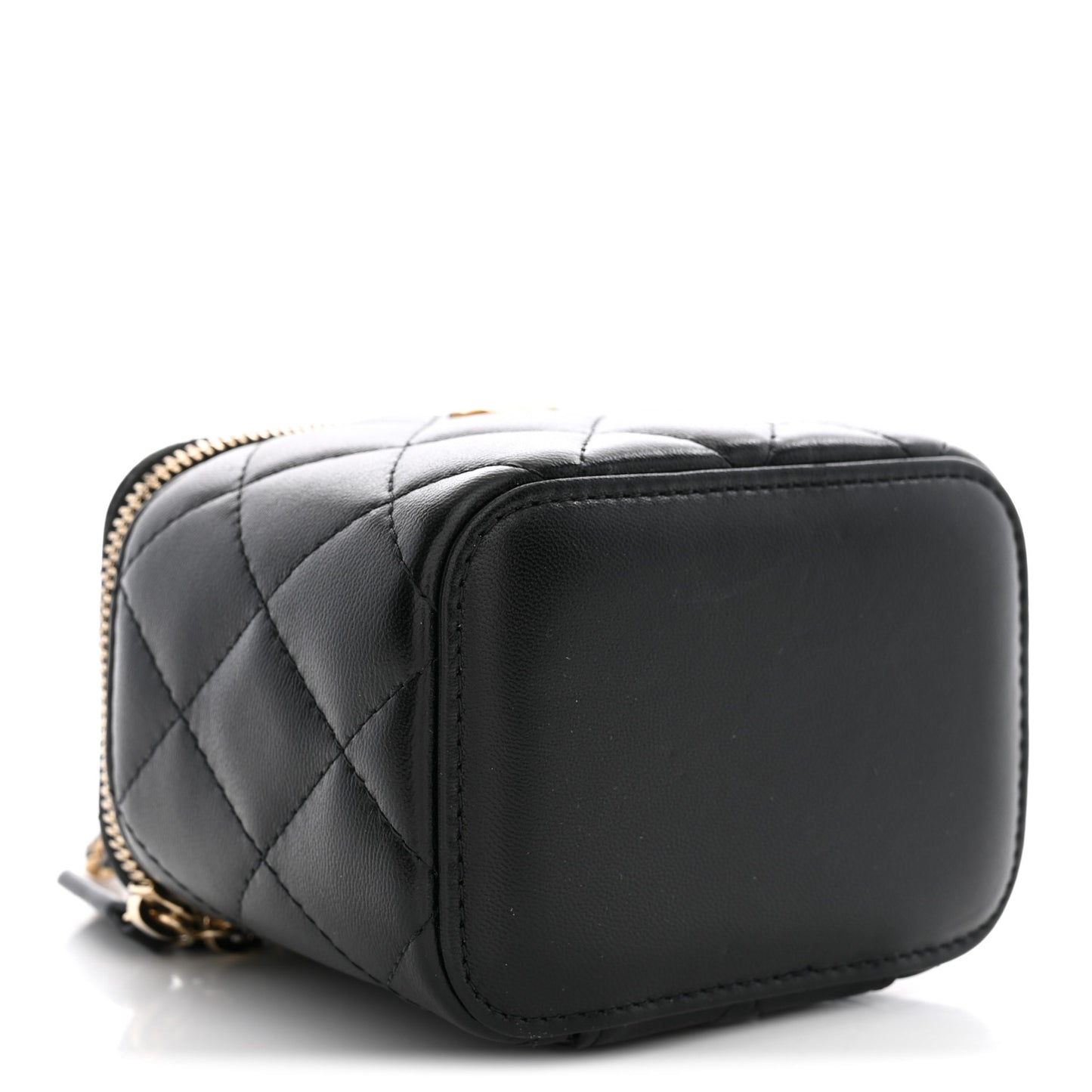 Lambskin Quilted Top Handle Mini Vanity Case With Chain Black