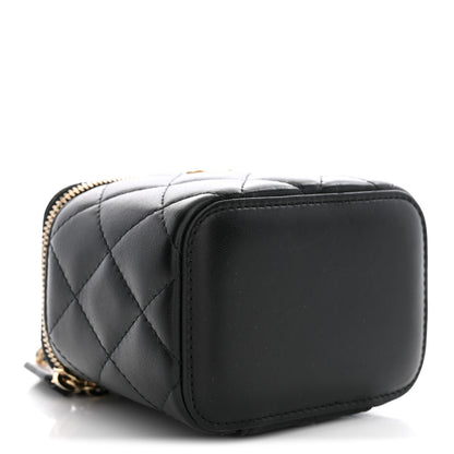 Chanel Lambskin Quilted Top Handle Mini Vanity Case With Chain Black 4 of 10