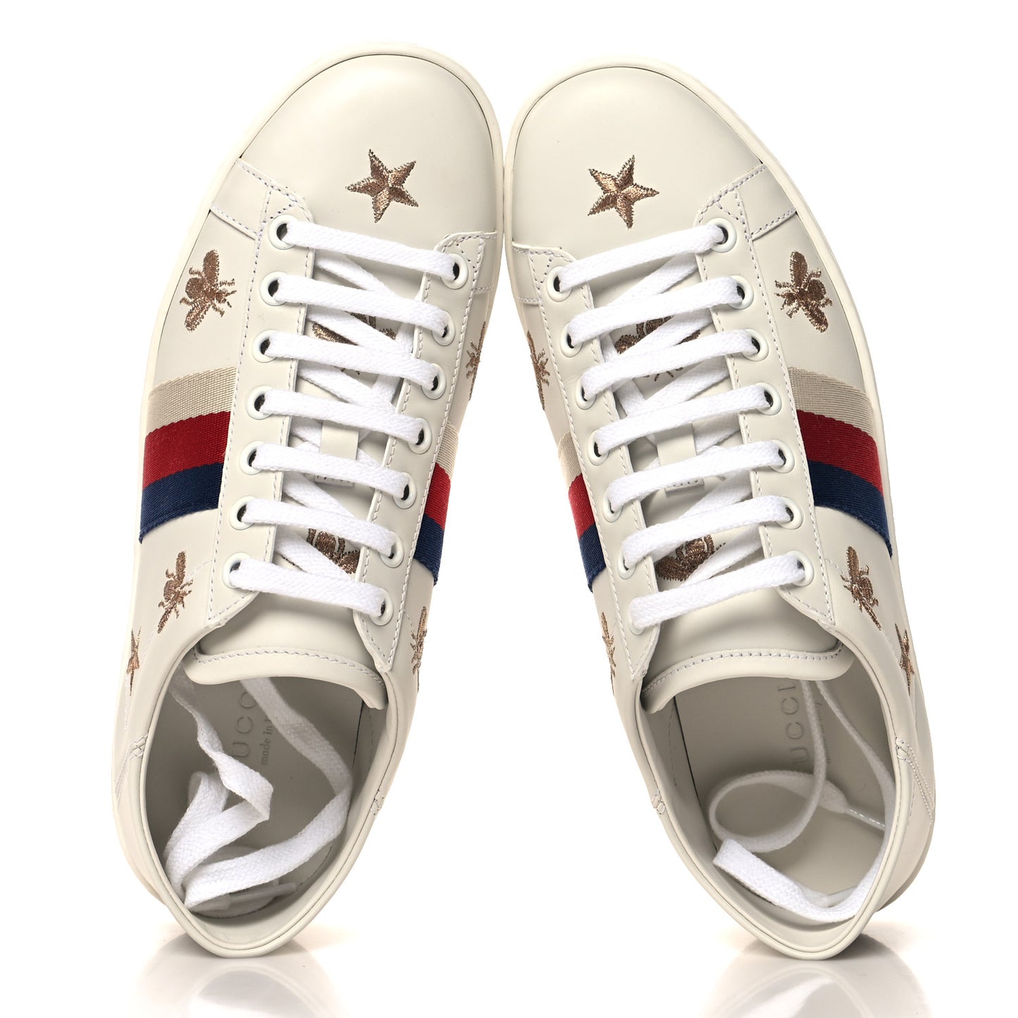 Calfskin Bee Star Embroidered Sylvie Web Ace Sneakers 35.5 White
