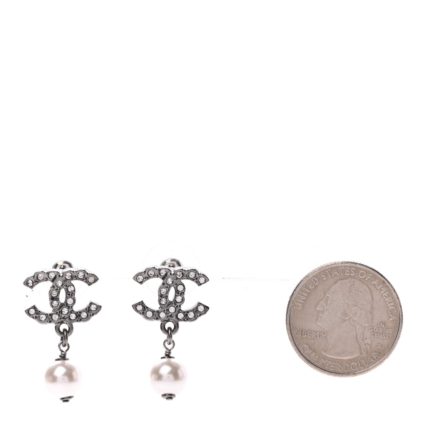 Crystal Pearl CC Drop Earrings Silver