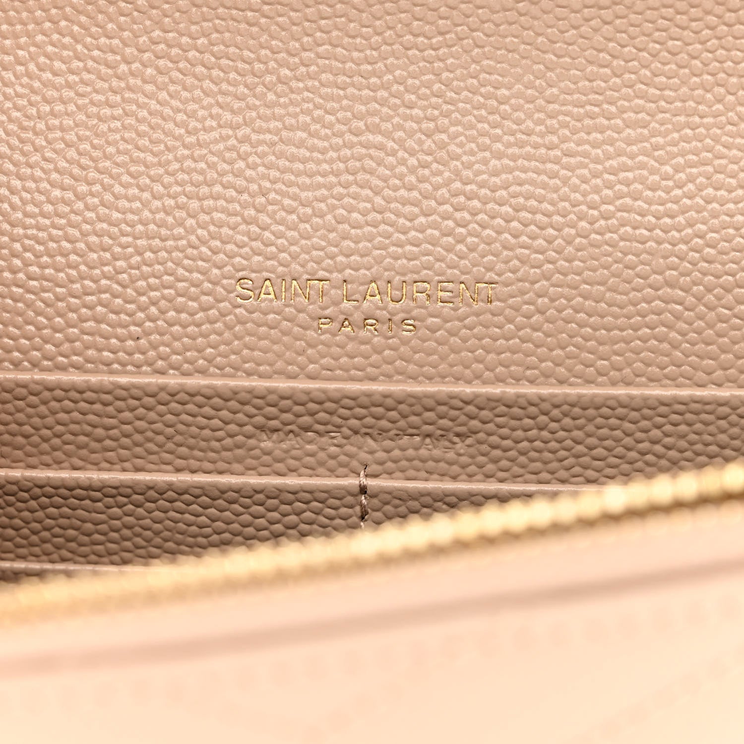 Saint Laurent Grain De Poudre Matelasse Chevron Monogram Envelope Chain Wallet Dark Beige 6 of 11