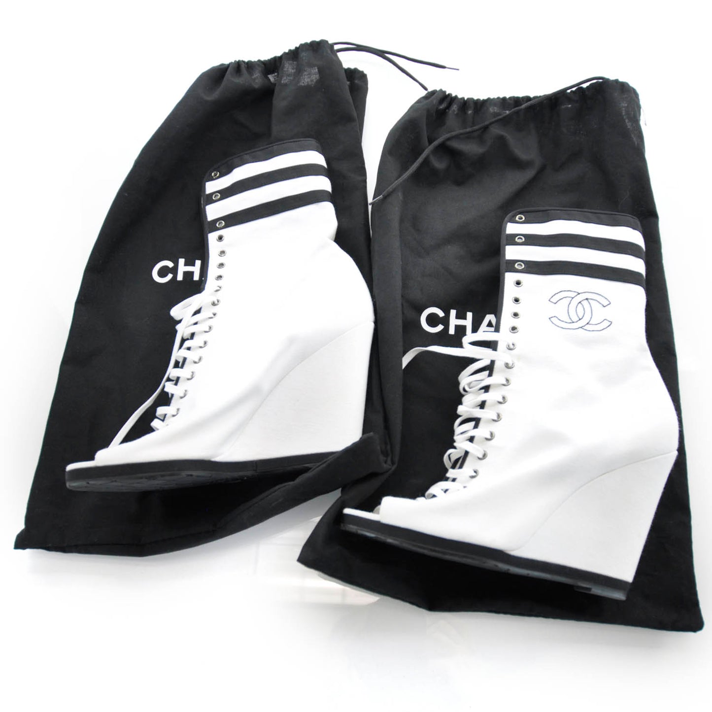 Leather Wedge Peep Toe Booties 40 Black and White