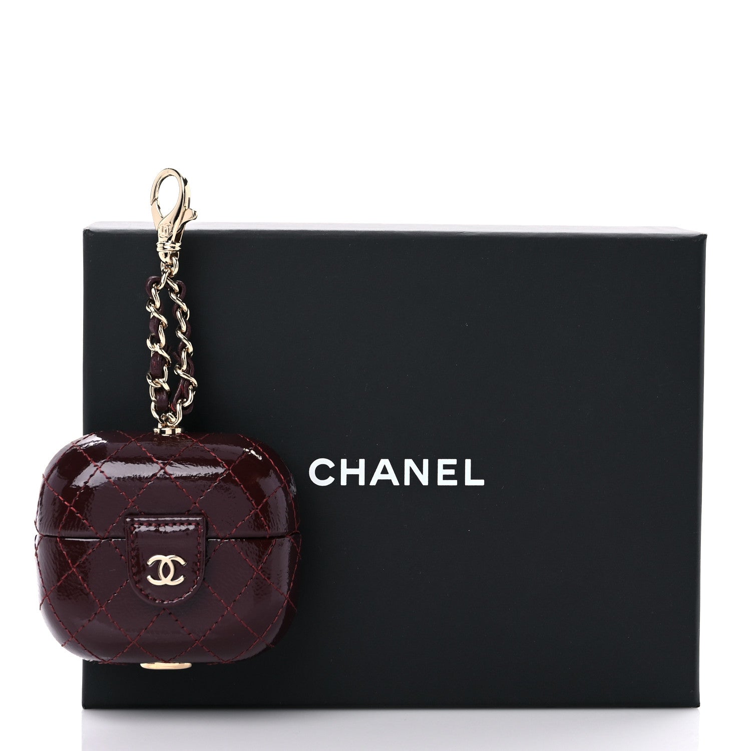 Chanel Glazed Calfskin Quilted Airpods Pro Case With Chain Burgundy 9 of 9
