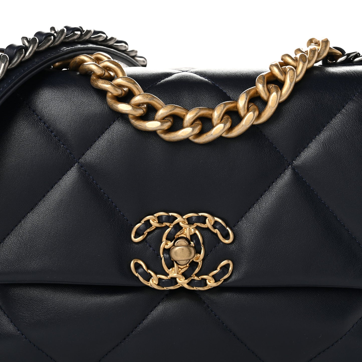 Lambskin Quilted Medium Chanel 19 Flap Navy Blue