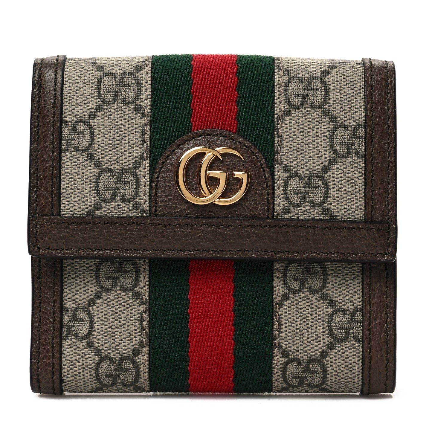 GG Supreme Monogram Web Ophidia French Flap Wallet Beige New Acero