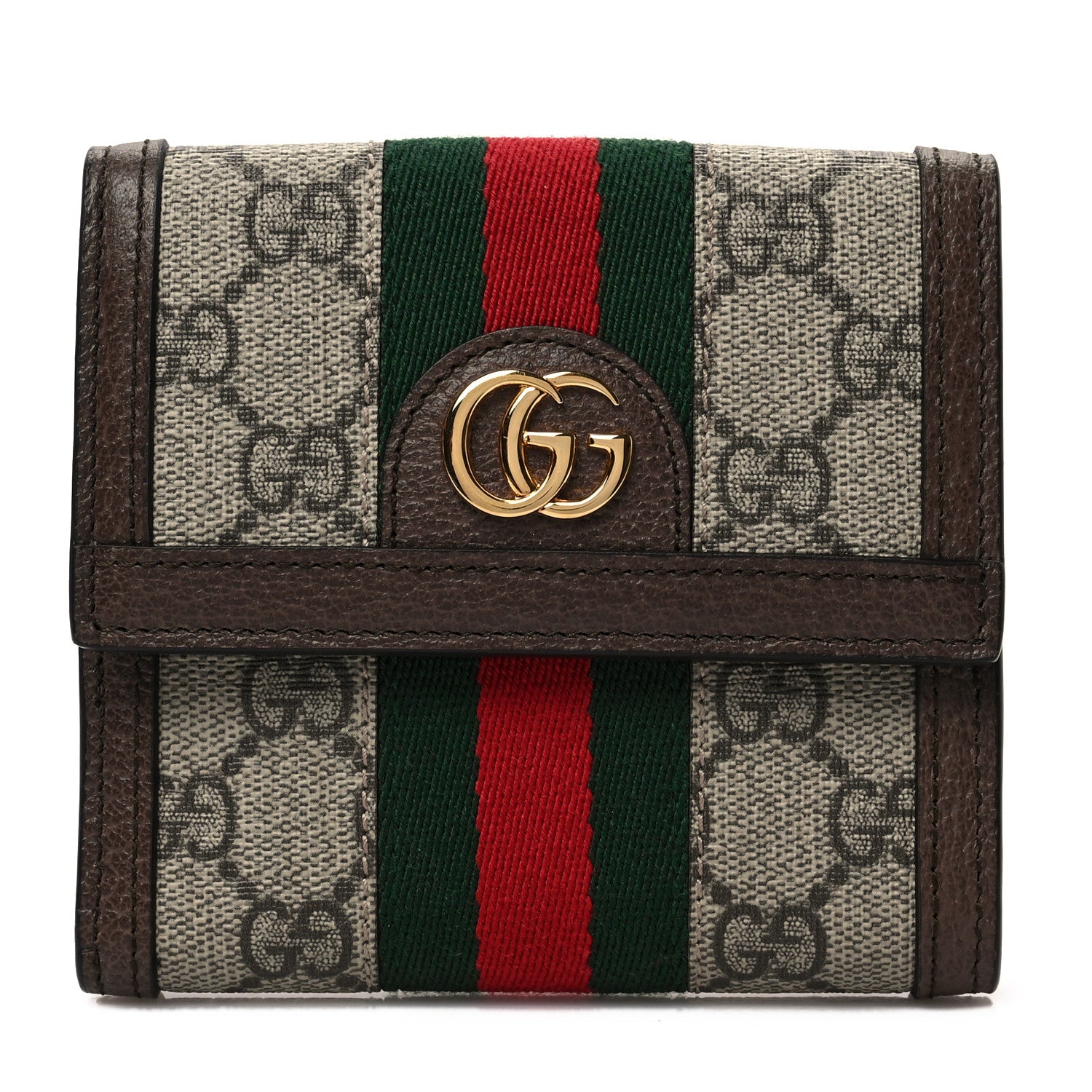 Gucci GG Supreme Monogram Web Ophidia French Flap Wallet Beige New Acero 1 of 8