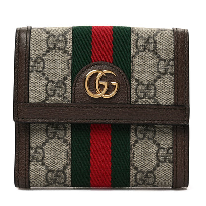 Gucci GG Supreme Monogram Web Ophidia French Flap Wallet Beige New Acero 1 of 8