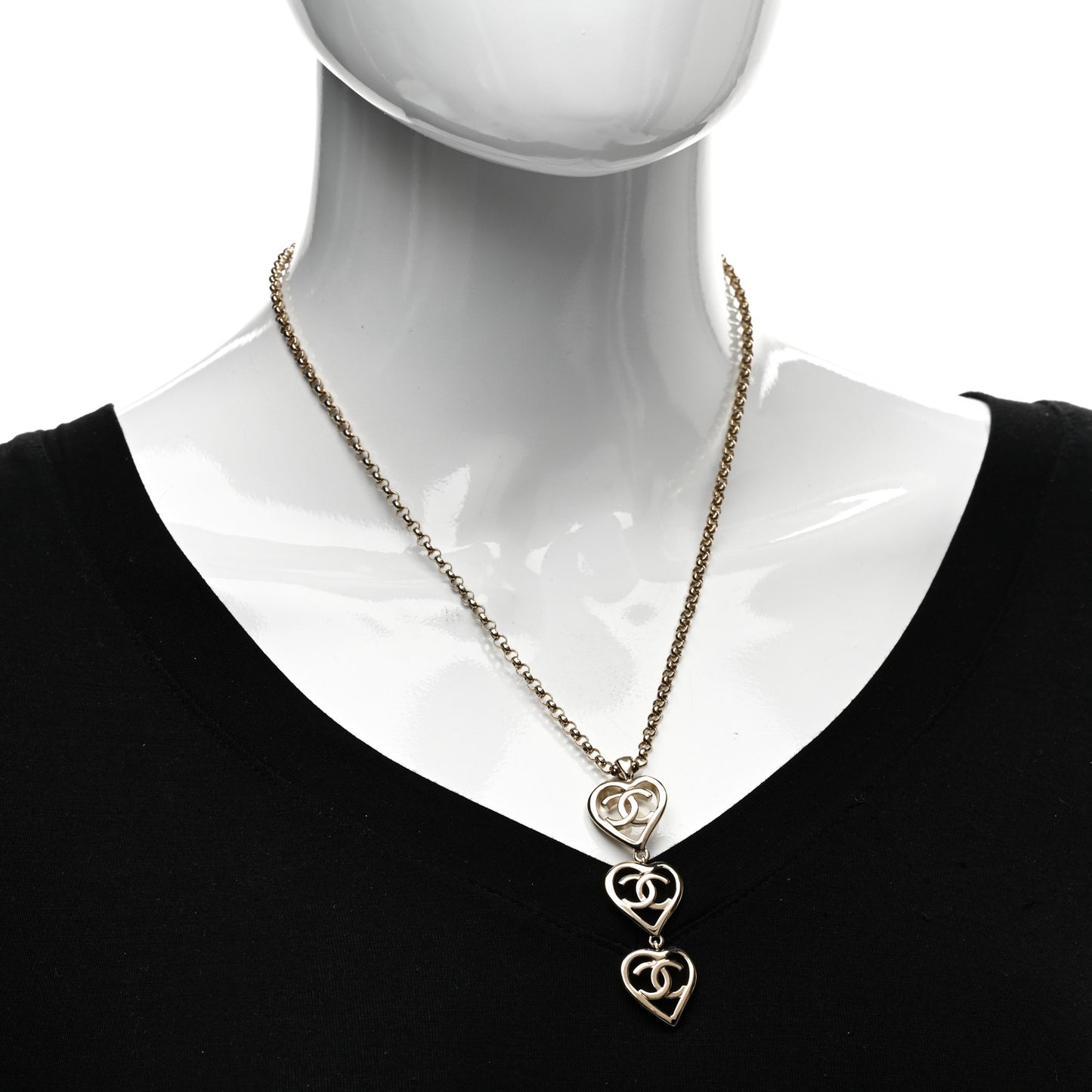 Metal CC Heart Coco In Love Drop Necklace Gold