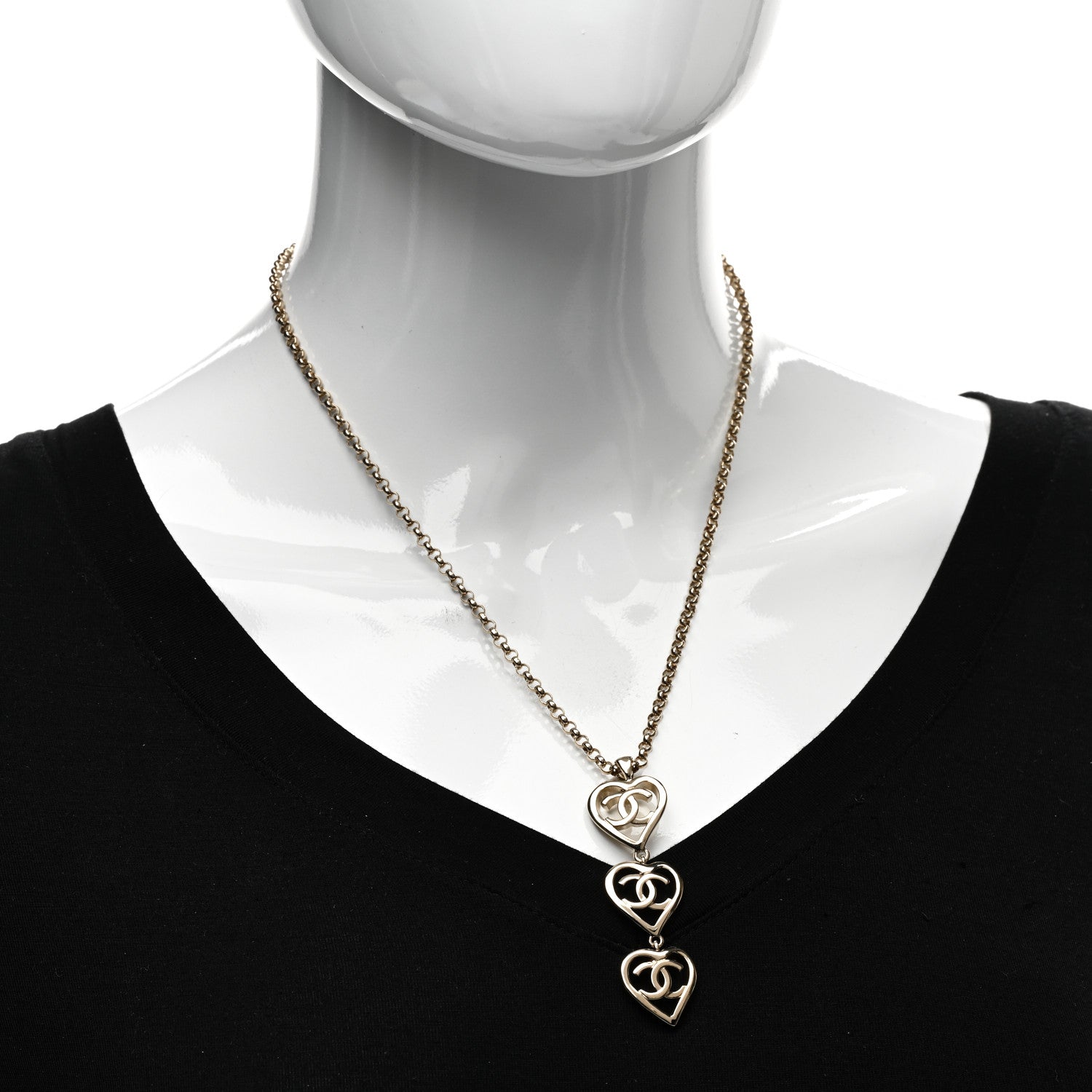 Chanel Metal CC Heart Coco In Love Drop Necklace Gold 2 of 4