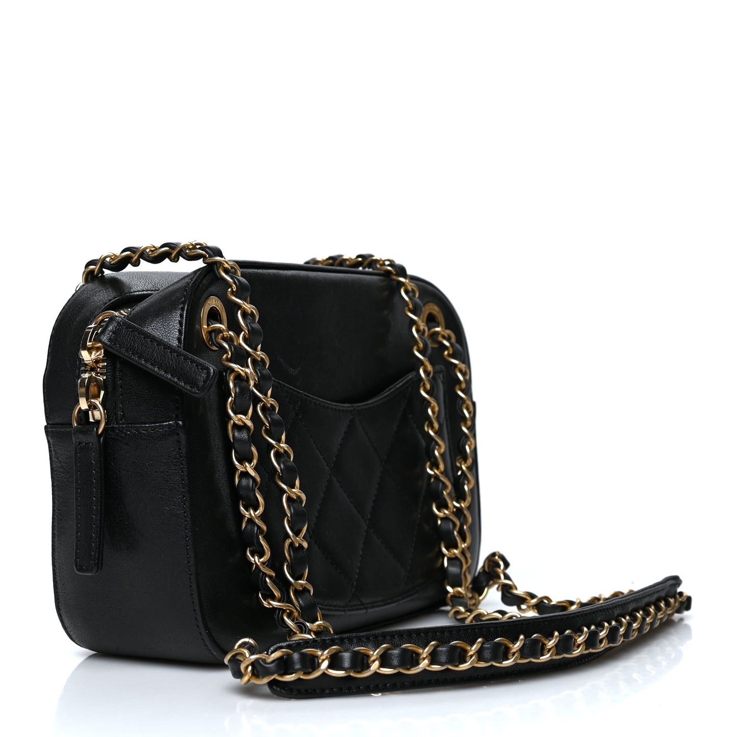 Goatskin Quilted Chanel 19 Camera Case Black