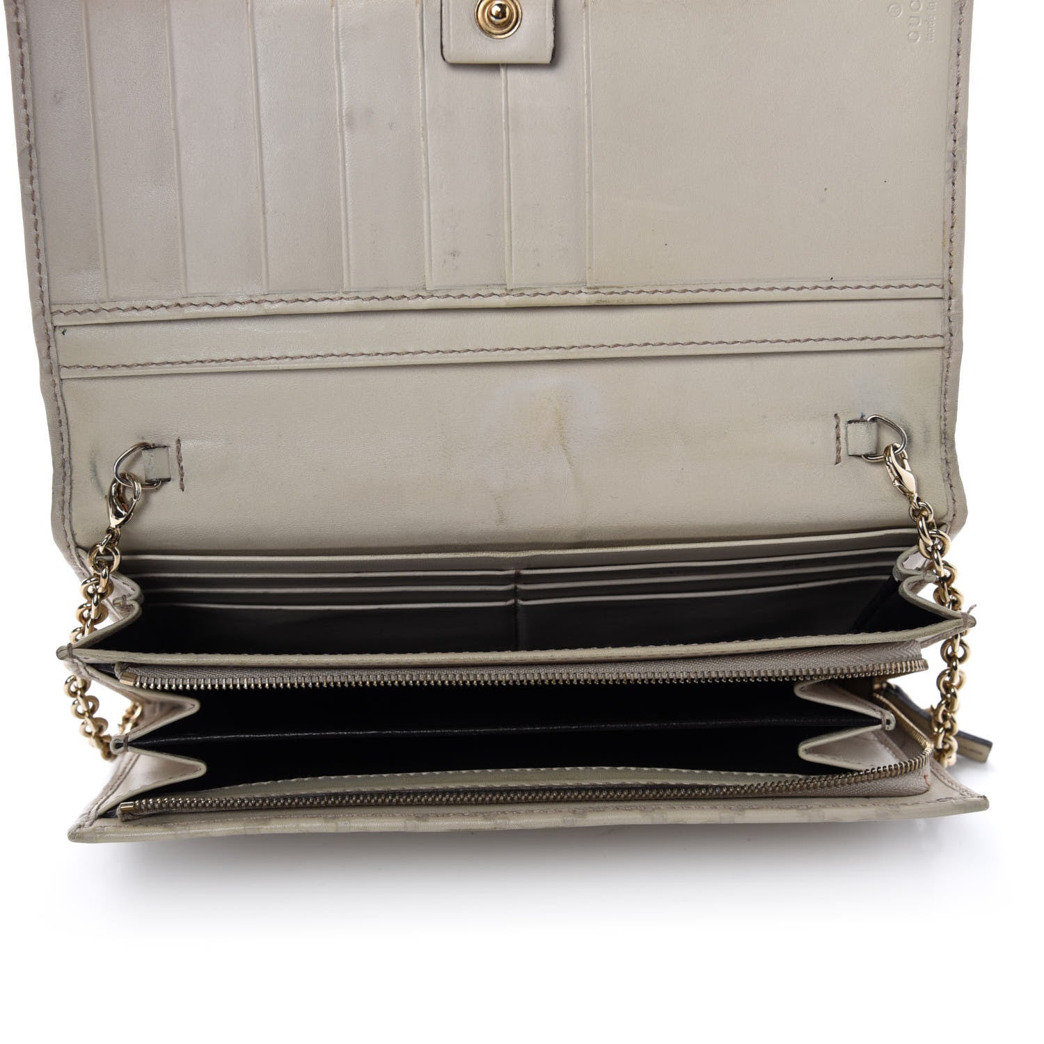 Gucci Guccissima Margaux Calfskin Metal Bar Chain Wallet Off White 5 of 16