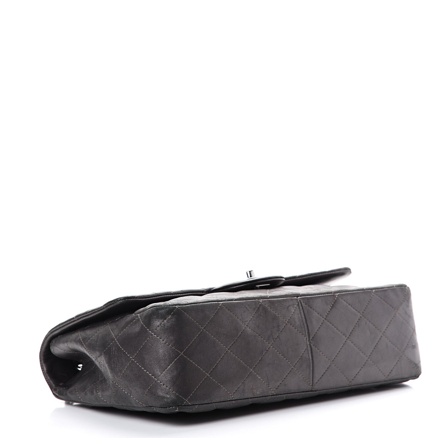 Metallic Lambskin Quilted Jumbo Single Flap Dark Grey