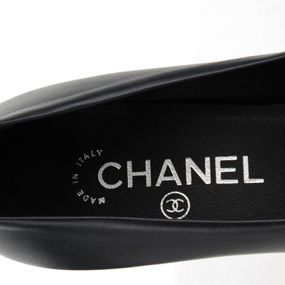 Chanel Calfskin Patent CC Cap Toe Platform Chain Pumps 36 Navy Black 5 of 9