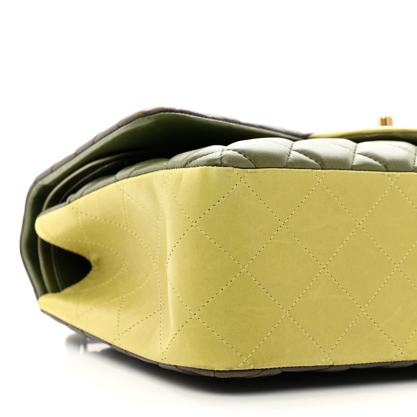 Lambskin Quilted Tri-Color Jumbo Double Flap Green Brown