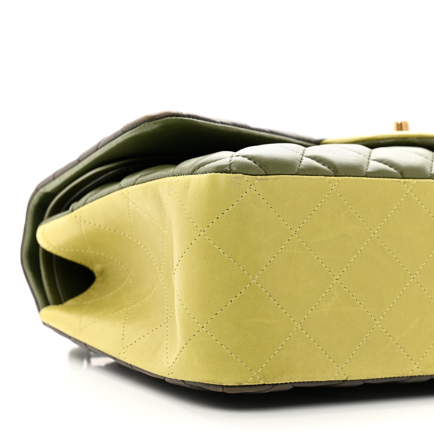 Chanel Lambskin Quilted Tri-Color Jumbo Double Flap Green Brown 9 of 12