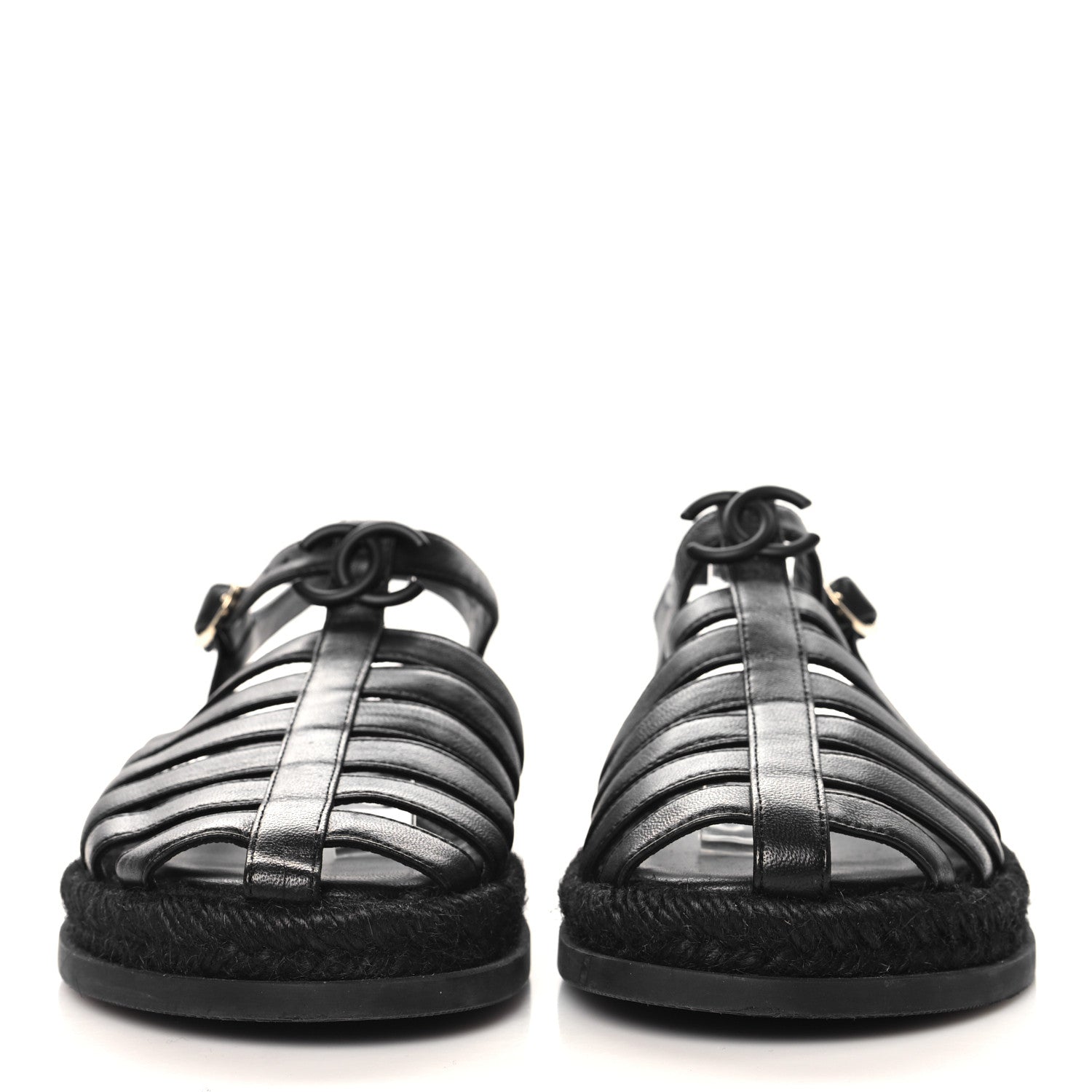 Chanel Lambskin Espadrille Sandals 37 Black 3 of 8