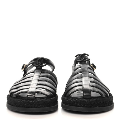 Chanel Lambskin Espadrille Sandals 37 Black 3 of 8