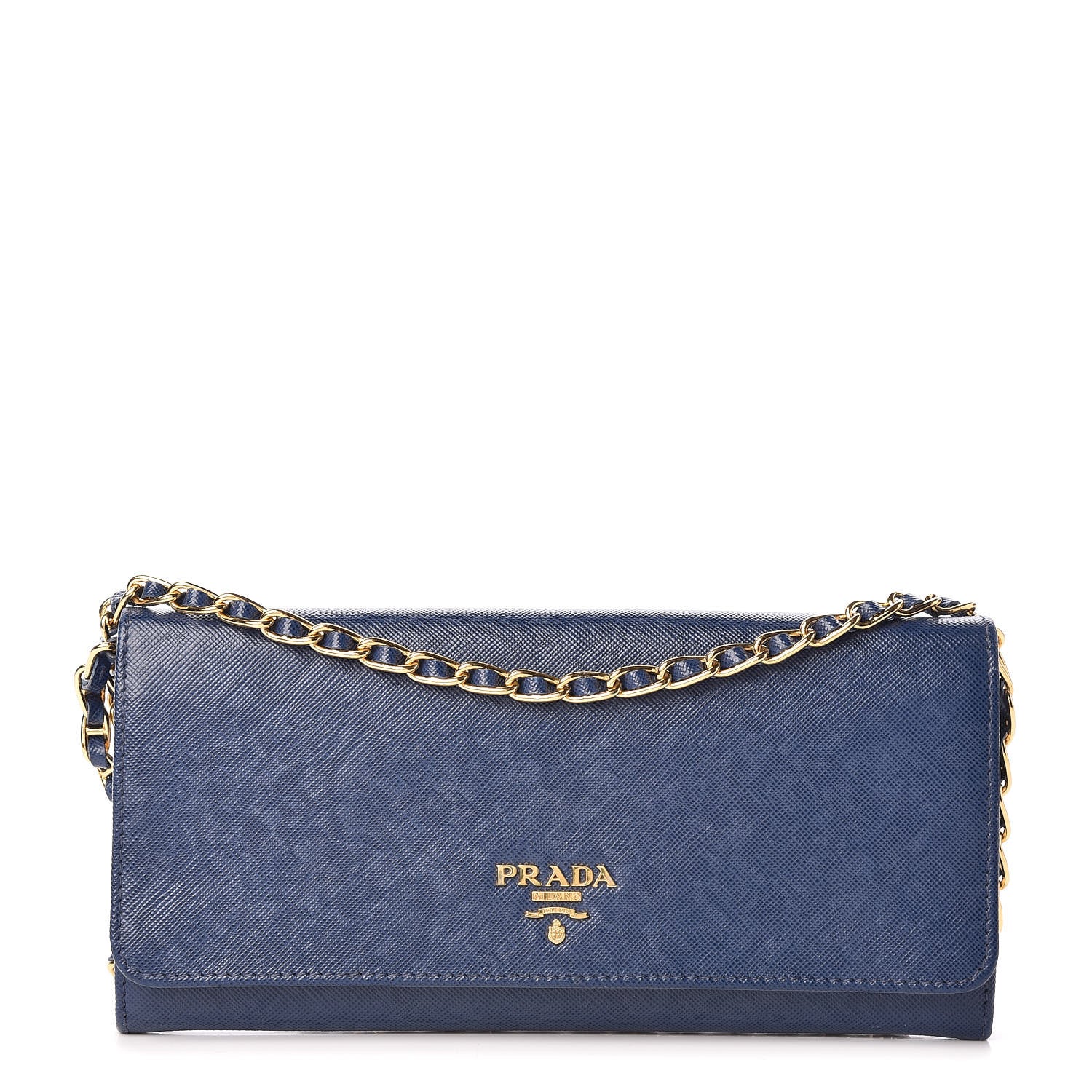 Prada Saffiano Metal Oro Chain Wallet Bleuette 1 of 10