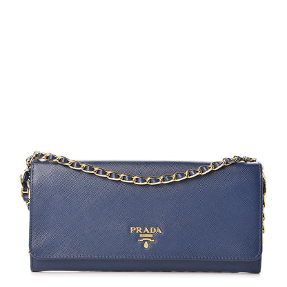 Prada Saffiano Metal Oro Chain Wallet Bleuette 1 of 10