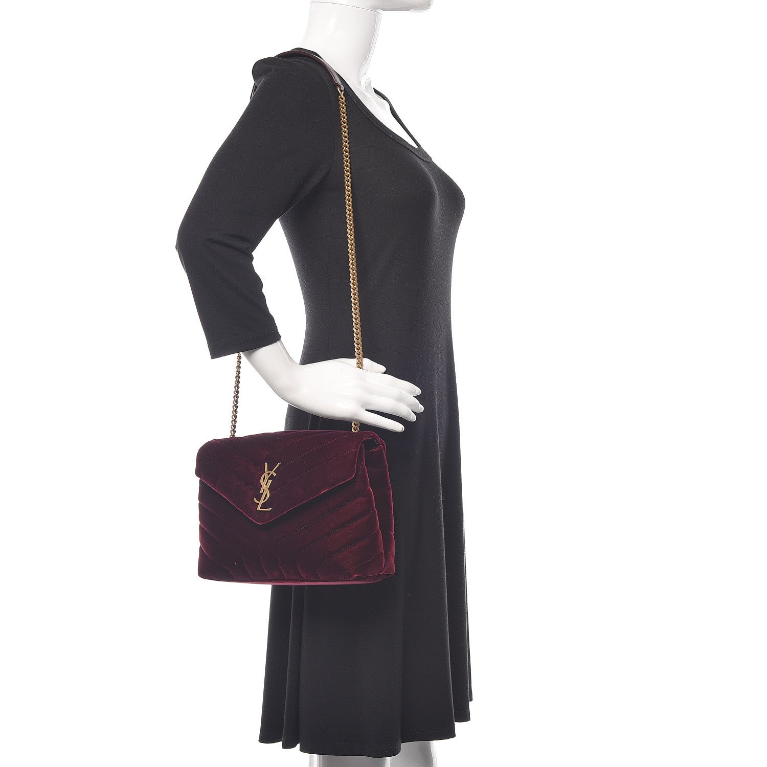 Saint Laurent Velvet Y Quilted Monogram Small Loulou Chain Satchel Burgundy 2 of 15