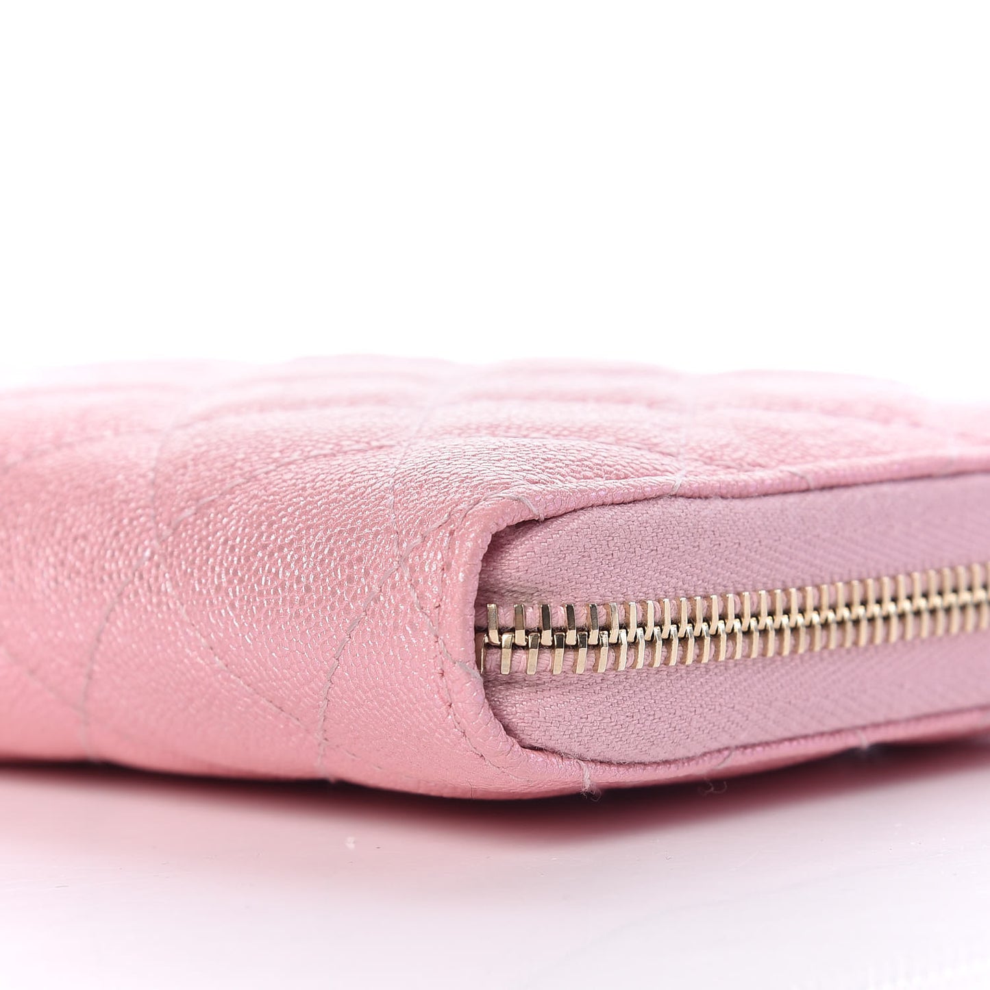 Iridescent Caviar Quilted Large Zip Around Organizer Wallet Pink
